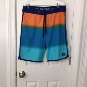 SALT LIFE SLX-QD Board Shorts Size 34, Orange, Blue, Black